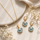 Plated Pastel Blue Seashell Pearl Pendant & Drop Earrings Jewellery Set