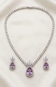 Silver-Plated Amethyst Purple Teardrop CZ Tennis Necklace & Earrings Set