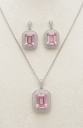 Elegant Emerald-Cut Pink Zircon Pendant & Earrings Jewellery Set