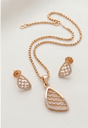 Rose Gold Geometric Diamond-Studded Pendant & Stud Earrings Jewellery Set