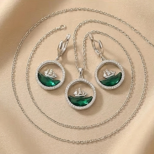 New Trendy Multicolor Dolphine And Bali Set (Green)