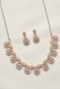 Gold-Plated Pastel Lavender Enamel Teardrop CZ Necklace & Earrings Set