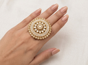 Gold-Plated Oversized Circular Pearl & Kundan Statement Finger Ring