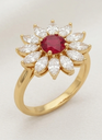 Gold-Plated Ruby Red Centerpiece Floral CZ Ring for Women