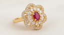 Gold-Plated Ruby Red Oval CZ Floral Cocktail Ring for Women