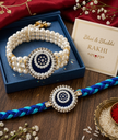 Premium Designer Bhaiya Bhabhi Rakhi Set – Pearl Lumba & Rakhi Set for Brother and Bhabhi