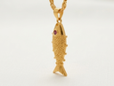 Gold-Plated Textured Fish Pendant Necklace with Curb Chain