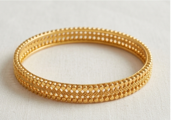 Gold-Plated Bead-Bordered Mesh Textured Bangle Set (Set of 4) (2.4)