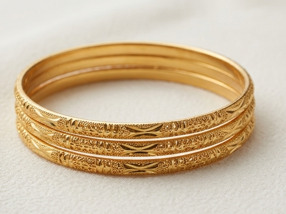 Gold-Plated Micro-Laser Cut Everyday Bangle Set (Set of 4) (2.2)