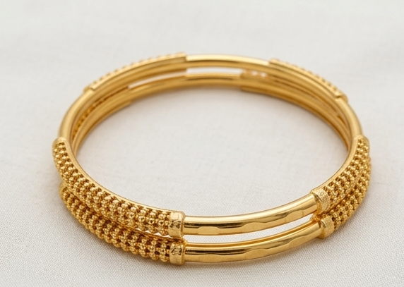 Gold-Plated Segmented Granulation Textured Bangle Set (Pack of 2) (2.4)