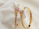 Gold-Plated Pink CZ Floral Cluster Bangle Set (Pack of 2)
