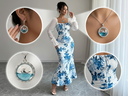 Serene Blue Floral Mermaid Dress and Whimsical Dolphin Locket Set
